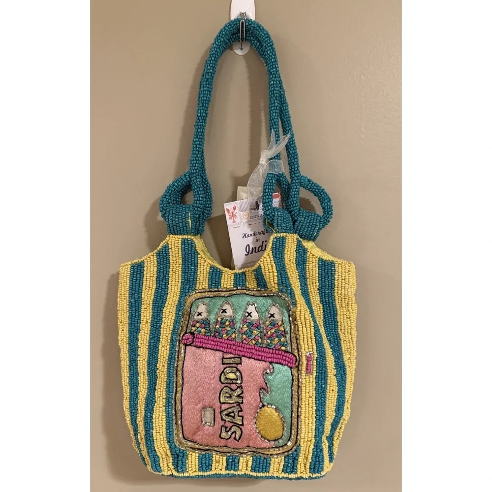 Viral‎ Handcrafted In India Beaded Sardines In A Can Handbag Purse NWT